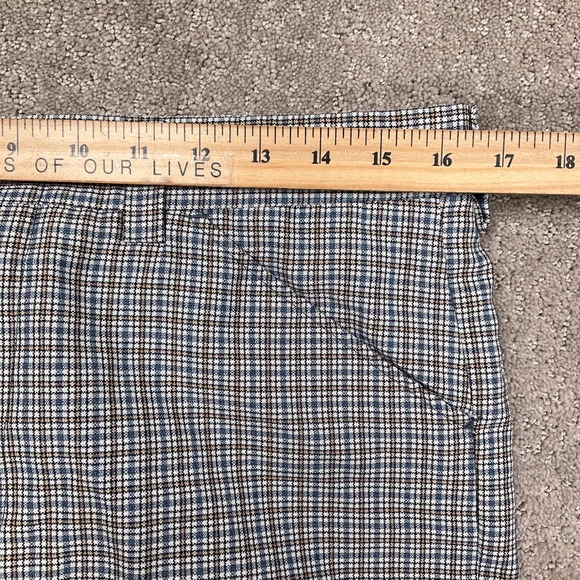 Vintage Trousers Mens 32W 29L Blue Tan Micro Check Plaid Flat Front High Rise - Picture 3 of 13